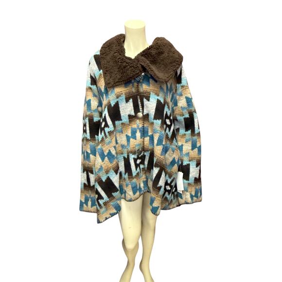 Rhonda Stark Ocean Sky Berber Lined Button Collar Teton Coat Size Regular